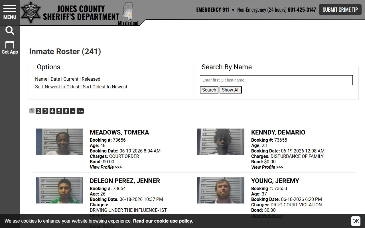 Jones County current inmate roster search results