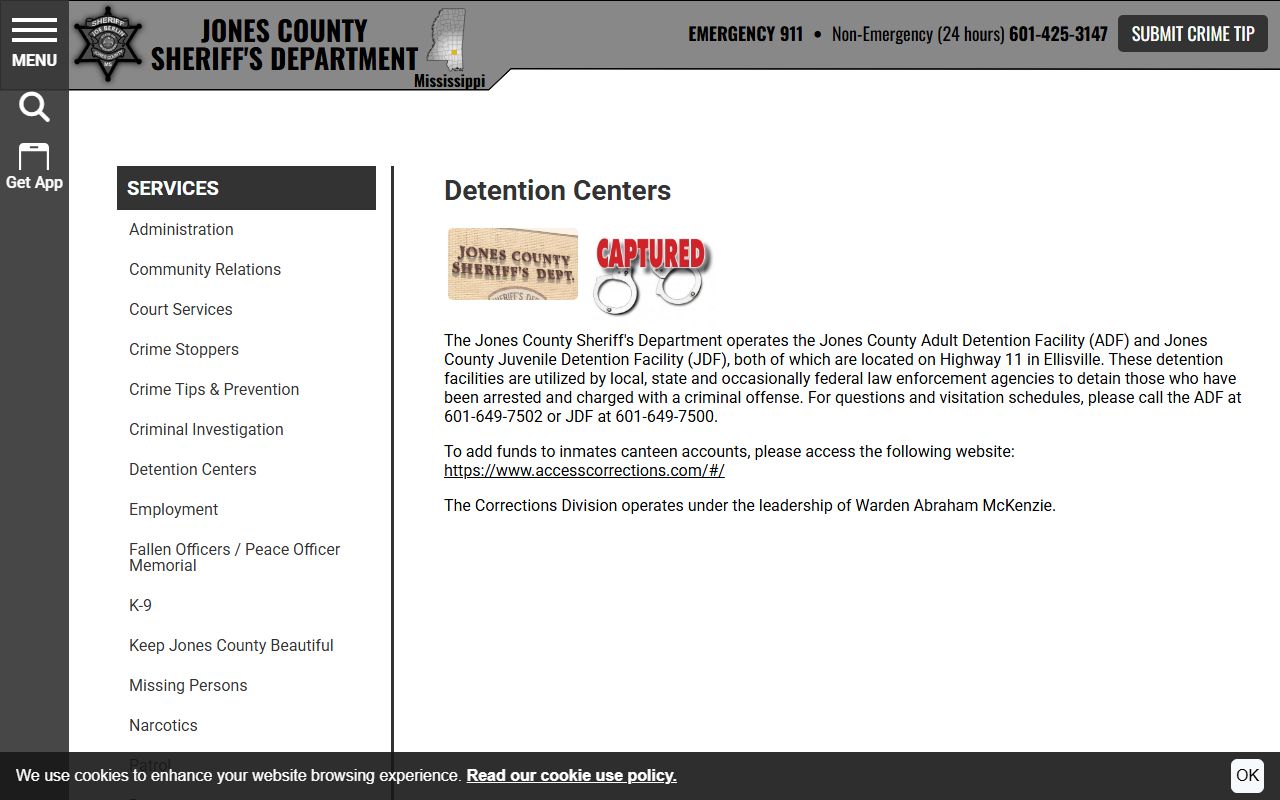 Jones County Adult Detention Facility detention centers page