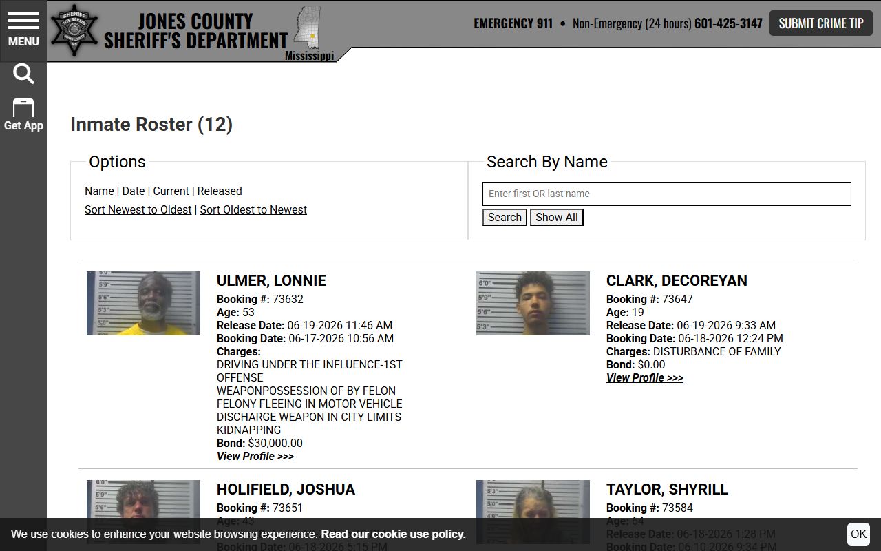 Jones County inmate records 48-hour release roster view