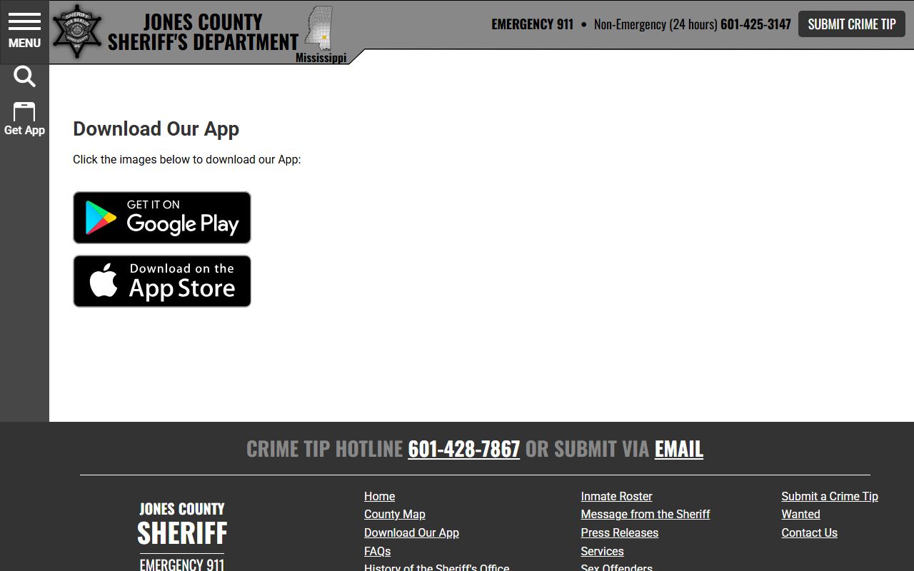 Jones County jail mugshots sheriff app with inmate roster notification access