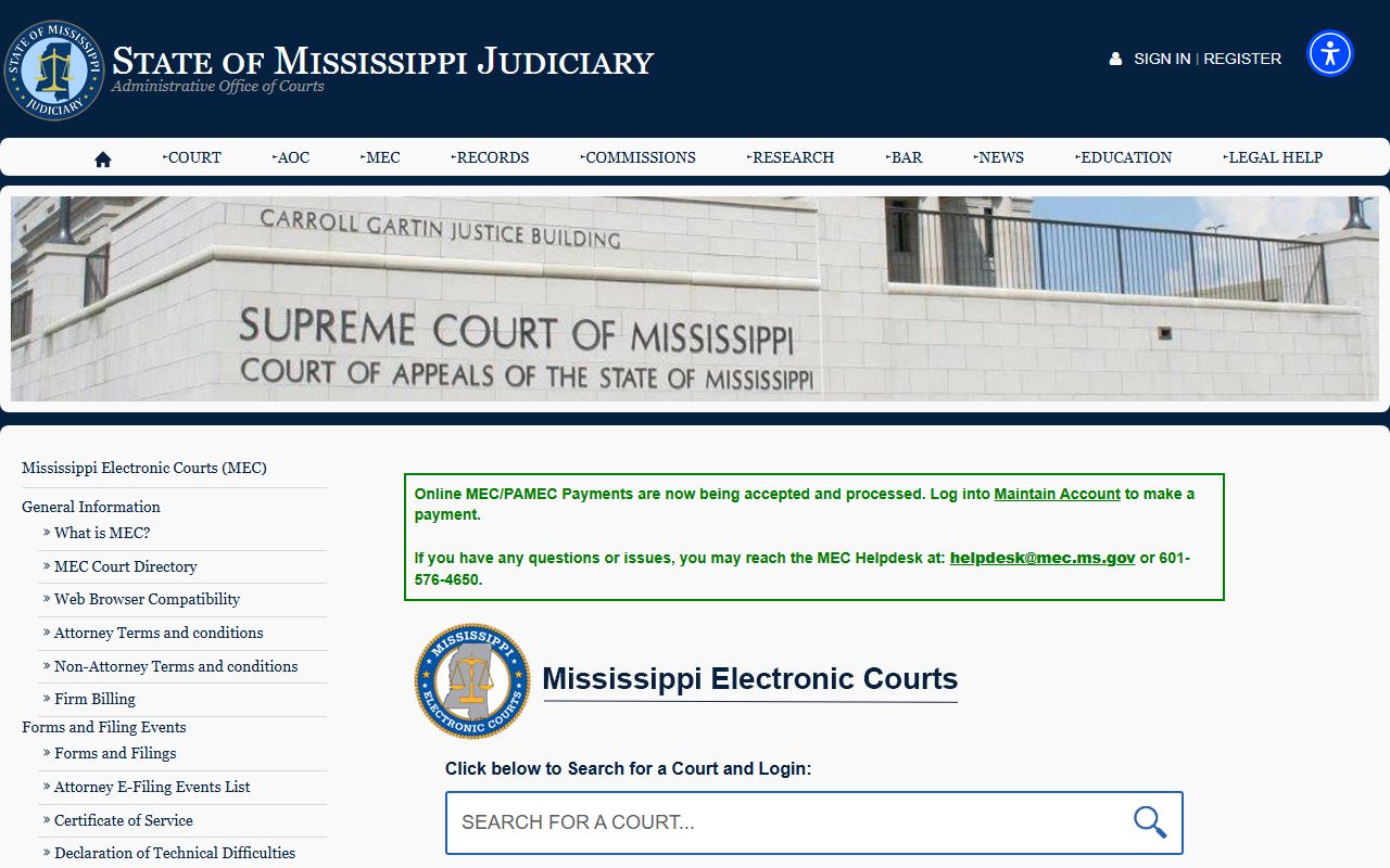 Jones County court records after arrest MEC access page